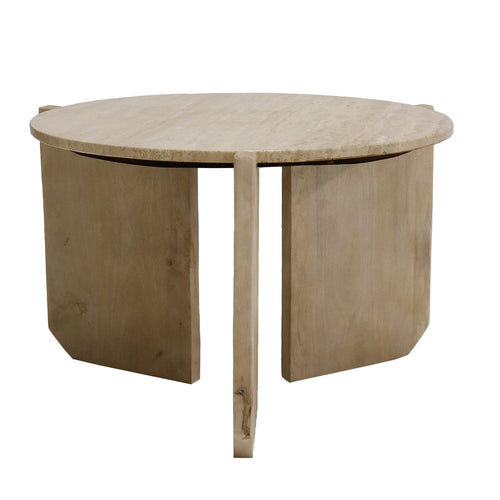 Giga Meubel Salontafel Simon Rond - Travertin/Hout - Bruin - 60x60x40cm - vtwonen shop