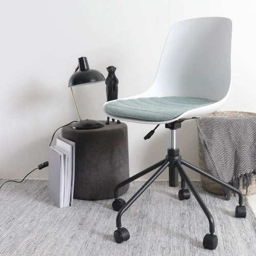 Nolon Nout-Liv Bureaustoel Wit - Zacht Groen Kussen - Zwart Onderstel