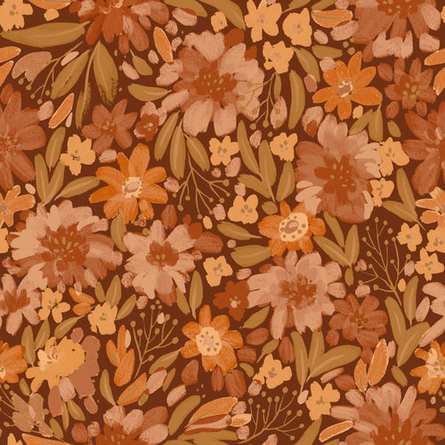ESTAhome behang bloemen terracotta, bruin en groen - 50 x 900 cm - 132196