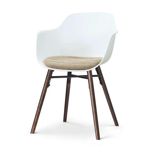 Nolon Nena-Liz eetkamerstoel wit met nougatbruin zitkussen - walnoot houten onderstel