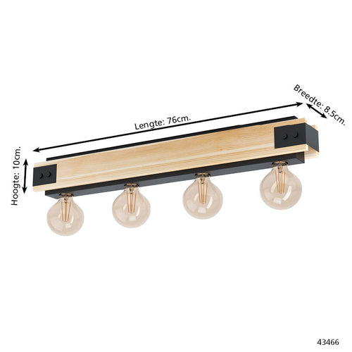 EGLO plafondlamp Layham - e27 - 76 cm - bruin/zwart