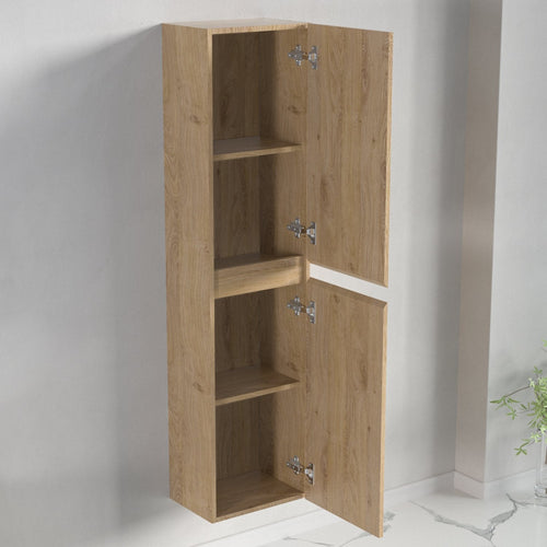 LOMAZOO badmeubelset Avalon - met hoge kast & zwarte wastafel - licht eiken - 60 cm