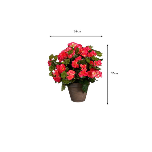 Mica Decorations Begonia Kunstplant in Bloempot Stan - H37 x Ø36 cm - Donkerroze