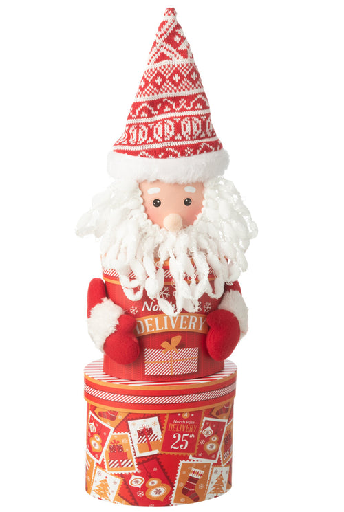 J-Line voorraadpot Kerstman - papier - rood - giftbox