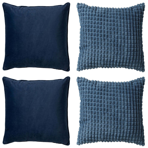 Dutch Decor - KUSSENSET - 4-delig - Texture Harmony - 45x45 cm - inclusief binnenkussens - blauw