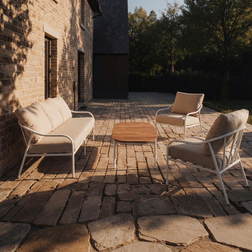 Tikamoon 5-zits loungeset in écrukleurige stof en wit metaal - Beige