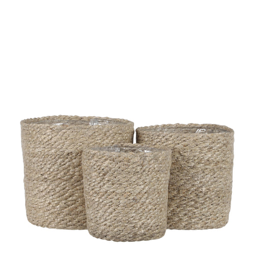 Mica Decorations Atlantic Plantenmand - Set van 3 - H16 x Ø16 cm - Jute - Crème - vtwonen shop