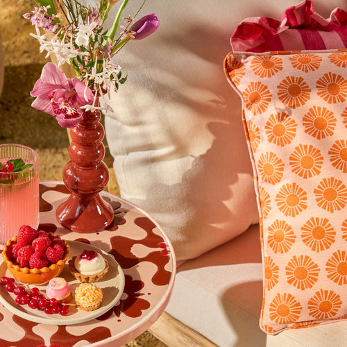 Mica Decorations Kumara Coussins D'Extérieur 45 x 45 x 10 cm - 2 Coussins de Jardin Motif Soleil - Orange Foncé et Orange Clair - Housse Amovible avec