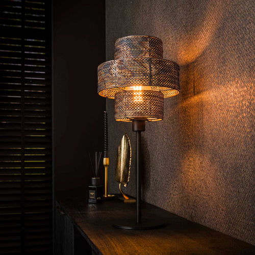 Giga Meubel Tafellamp Lantern - Zwart/Bruin - 1-Lichts - 28x28x58cm