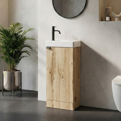 Badplaats Toiletmeubel Orion 40 x 22 cm – Licht Eiken – Fonteinmeubel met Wastafel