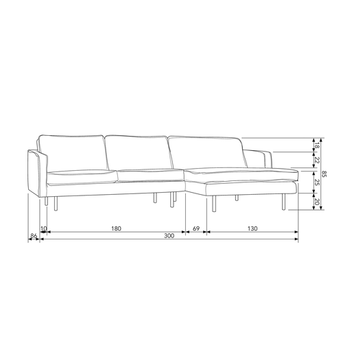 BePureHome chaise longue rechts Rodeo - Eco-leder - Zwart - 85x300x155 - vtwonen shop