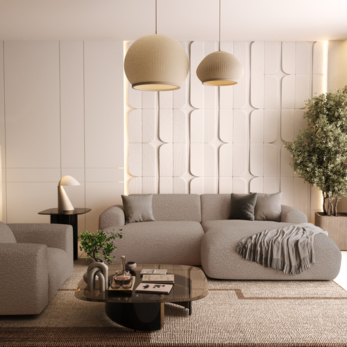 Sia Home - Rechte hoekbanken MYRA - Bouclette stof - Mol - 266cm - vtwonen shop