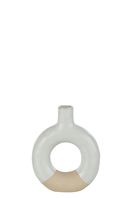 J-Line vaas Cirkel - porselein - wit/beige - small - 2 stuks - 17.5 cm hoog