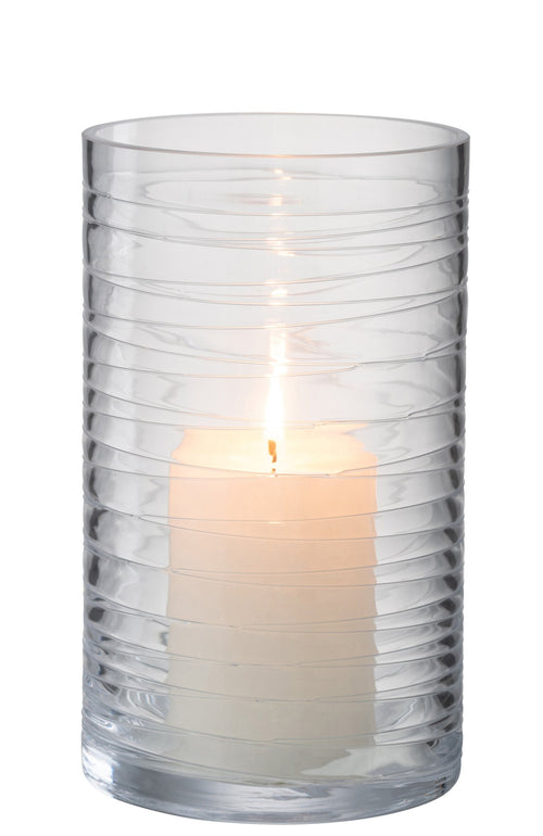 J-Line windlicht Strepen - glas - transparant - large