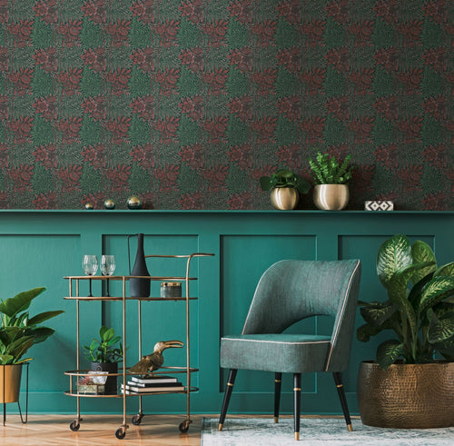 Livingwalls behang bloemmotief groen, rood en zwart - 53 cm x 10.05 m - AS-390581