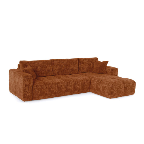 Premium Interiors - Rechthoekige hoekbank met snelle slaapfunctie VIBE - gewaafd fluweel terracotta 286cm