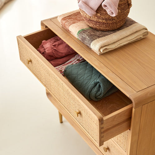 Tikamoon Commode voor kinderen van massief eikenhout en rotan - Naturel