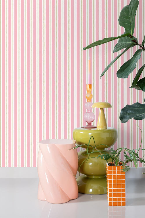 ESTAhome behang strepen roze en groen - 50 x 900 cm - 131964