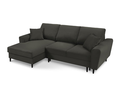 Cosmopolitan Design Uitklapbare hoekbank links met opbergdoos Kyoto 4-zits, ribfluwelen, zwart - 145x241x88cm