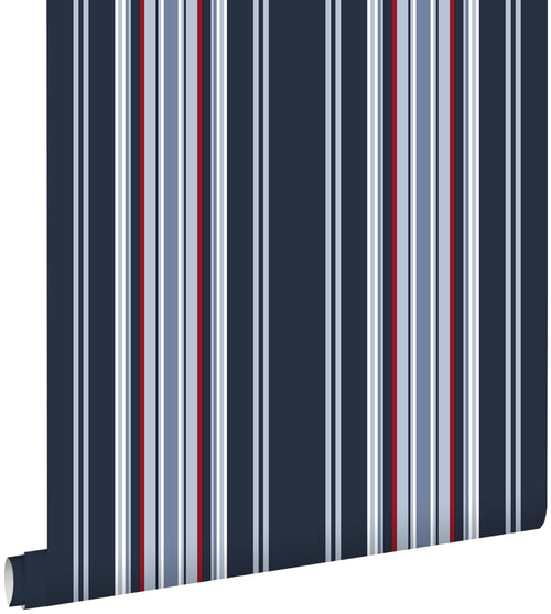 ESTAhome behang strepen marine blauw en rood - 53 cm x 10,05 m - 136419 - vtwonen shop