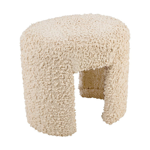 vtwonen Halbankje - Kleine Bank - Woonaccessoires - Wit Meubel - Bouclé Stof Houten bankje - 50x35x45cm - vtwonen shop