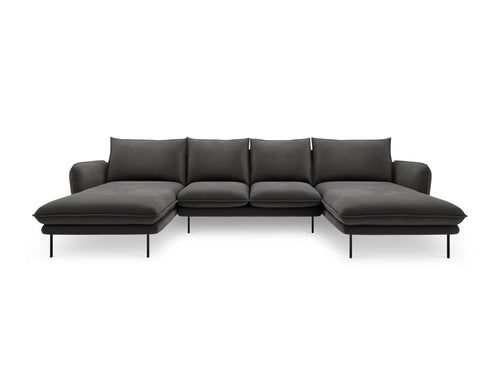 Cosmopolitan Design Panoramische bank Vienna 6-zits, flueel, donkergrijs - 170x350x95cm