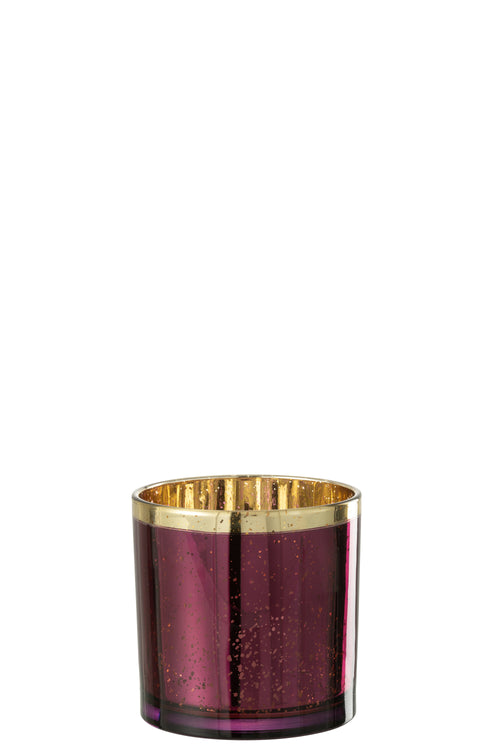 J-Line windlicht Rand - glas - goud/bordeaux - large