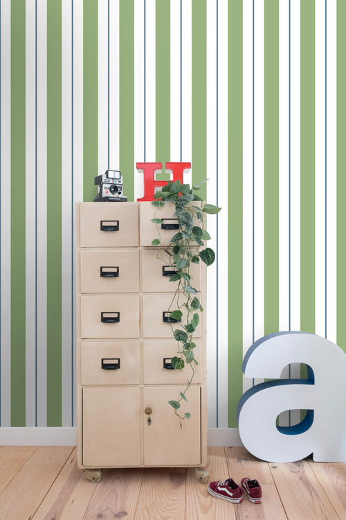 ESTAhome behang strepen groen en blauw - 50 x 900 cm - 131677