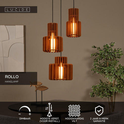 Lucide hanglamp ROLLO - 3xE27 - Terracotta
