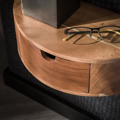 Giga Meubel Nachtkastje Curve - Naturel Acaciahout - 40x20x12cm - vtwonen shop