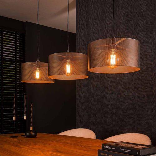 Giga Meubel Hanglamp Mesh Rond - Zwart Metaal - 3-Lichts - 120x30x150cm - vtwonen shop