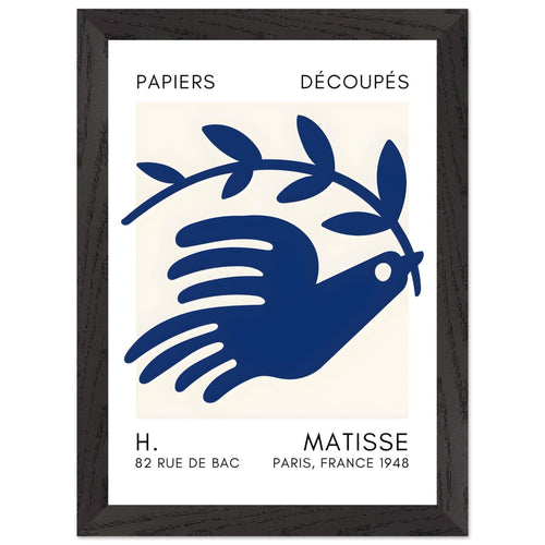 Artfulprints Poster met Lijst Matisse – Peace dove navy blue II   - A4 21x29.7 cm - Blauw