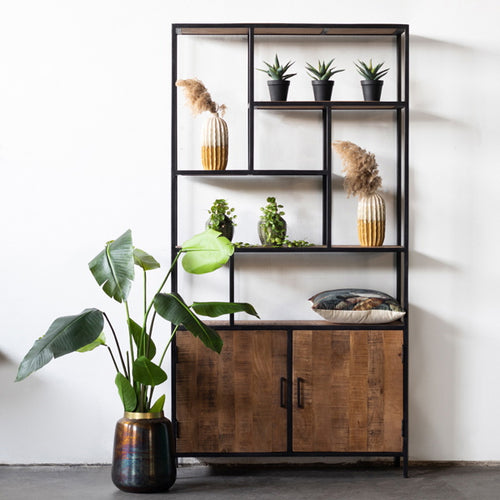 Giga Meubel Wandkast Ruben - Bruin Mangohout - 110x36x210cm - vtwonen shop