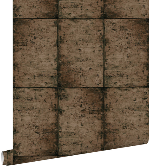 ESTAhome behang zinken platen vergrijsd bruin - 53 cm x 10.05 m - 138881