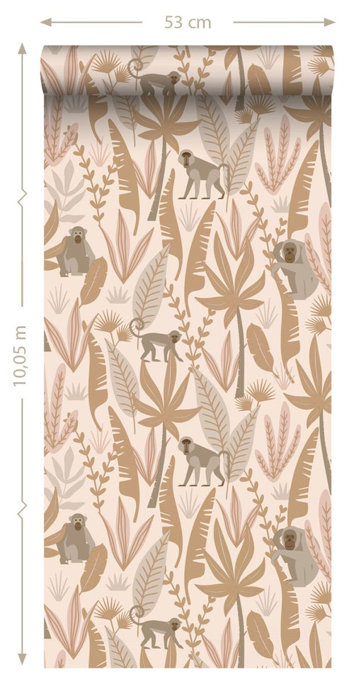 ESTAhome behang jungle apen terracotta roze - 50 x 900 cm - 139737