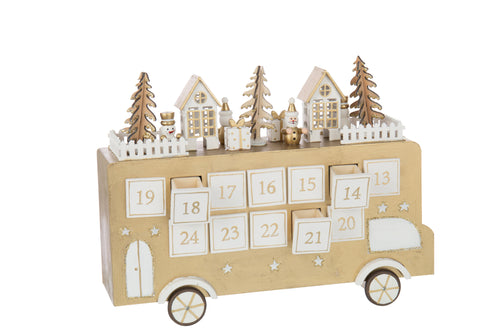 J-Line decoratie Bus Adventskalender - multiplex - goud/wit - vtwonen shop