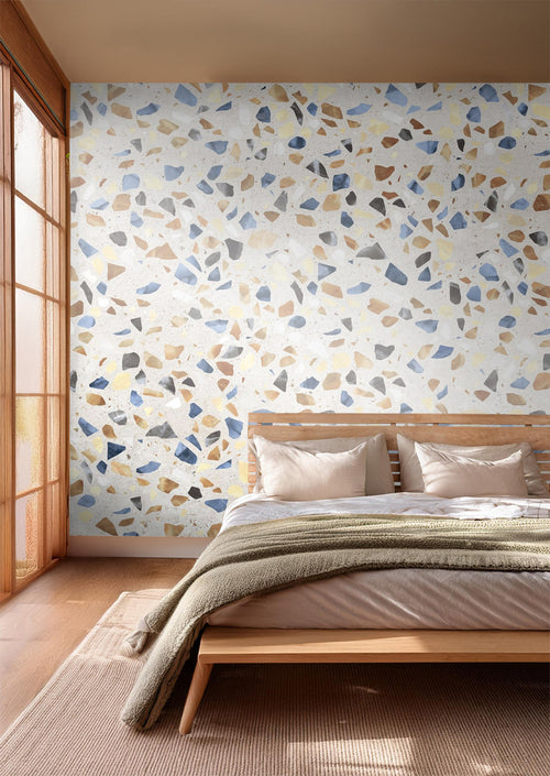 Sanders & Sanders fotobehang terrazzo blauw, beige en bruin - 375 x 270 cm - 600971 - vtwonen shop