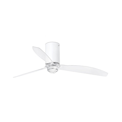 Faro MINI TUBE LED Matwit, transparante plafondventilator met DC-motor, 3000K