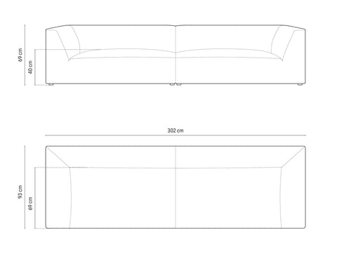 Micadoni - Bank "Ruby" 4 zitplaatsen, flueel, zwart - 93x302x69cm
