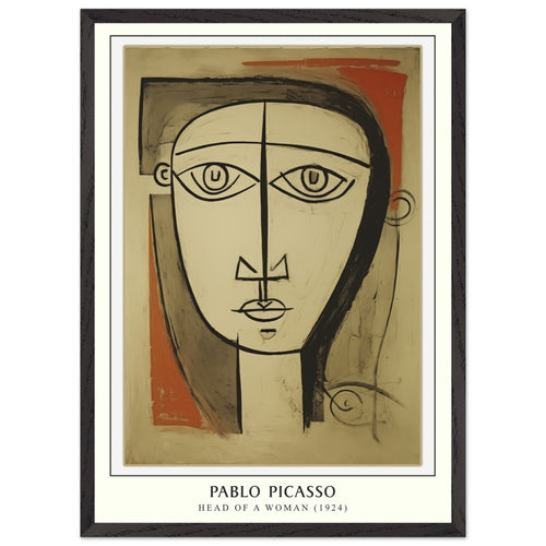 Artfulprints Poster met Lijst Pablo Picasso - Head of a woman   - 50x70 cm - Bruin