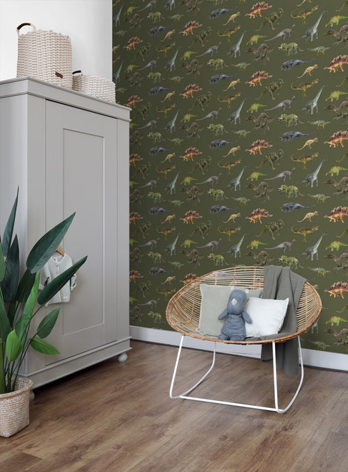 Sanders & Sanders behang dinosaurussen donkergroen - 50 x 900 cm - 935369