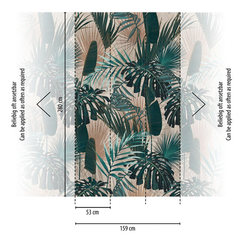 Livingwalls behang jungle-motief groen, beige, petrolblauw en grijs - 53 cm x 10.05 m - AS-391801