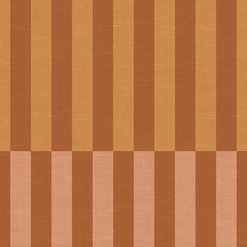 ESTAhome behang linnen-look strepen okergeel en terracotta - 50 x 900 cm - 132246