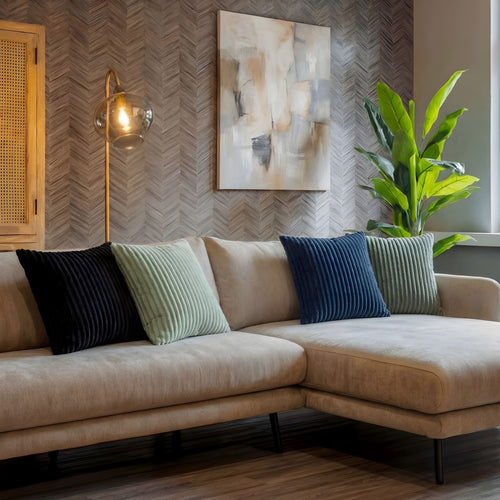 KUSSENSET - 4-delig - Corduroy Quartet - 45x45 cm - inclusief binnenkussens - groen, blauw, zwart