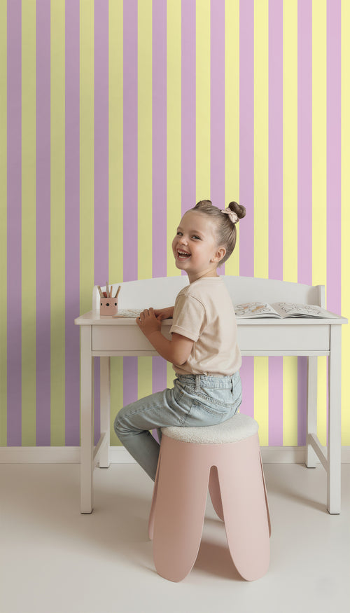ESTAhome behang strepen pastel geel en lila paars - 53 cm x 10.05 m - 139912