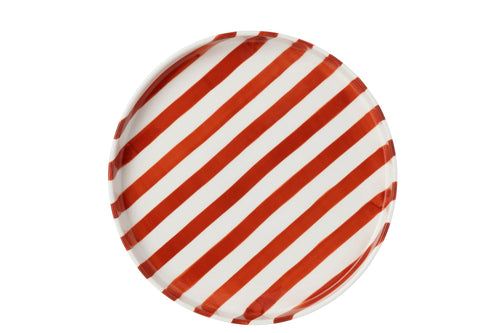 J-Line bord Gestreept - steengoed - cognac/wit - large