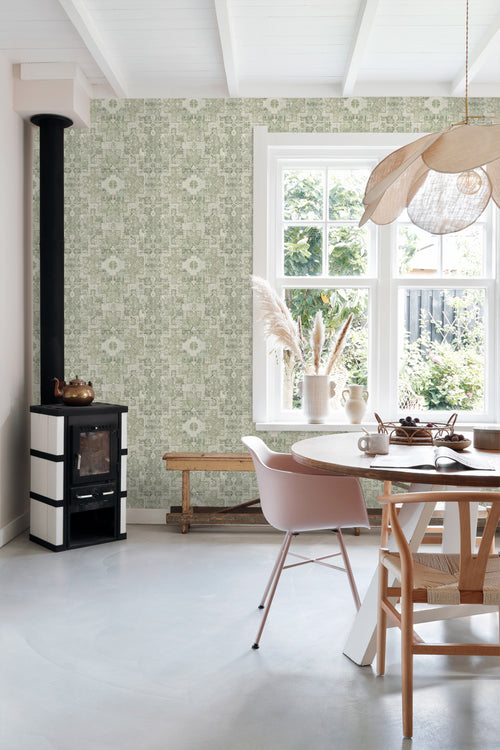 ESTAhome behang oosters kelim tapijt vergrijsd groen - 50 x 900 cm - 131358 - vtwonen shop