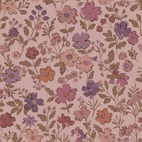 ESTAhome behang bloemetjes donker paars en roze - 50 x 900 cm - 131322 - vtwonen shop