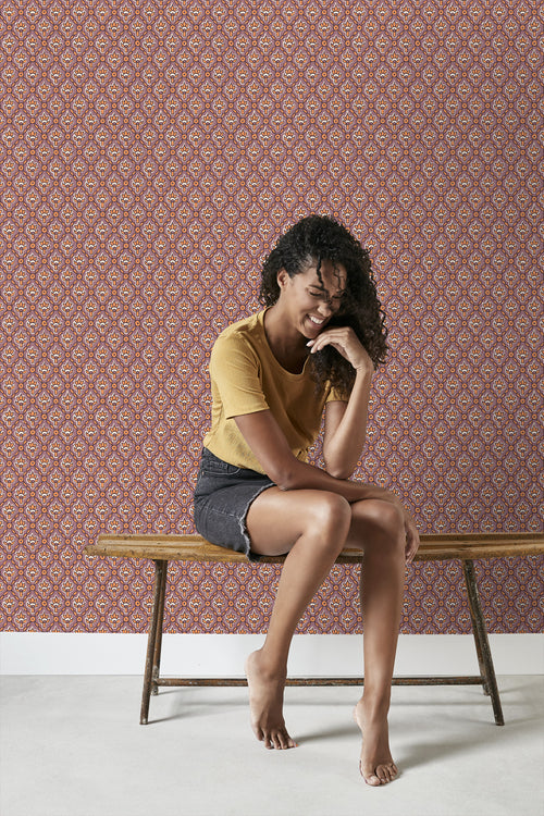 ESTAhome behang vintage bloemen paars en oranje - 50 x 900 cm - 131543 - vtwonen shop