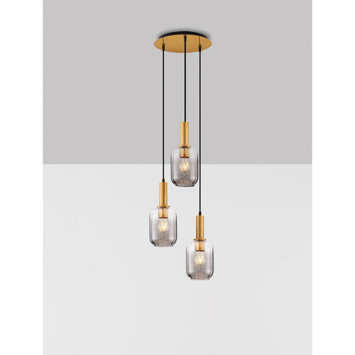 Nova Luce MAHO Hanglamp met clusterontwerp, rookkleurig messing goudkleurig, E27 fitting, 3x12W